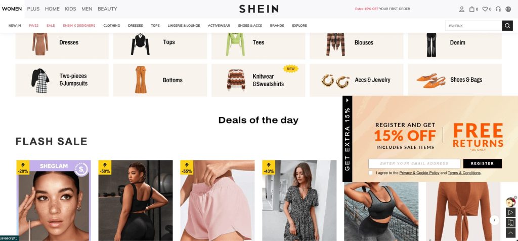Example of a eCommerce website design page