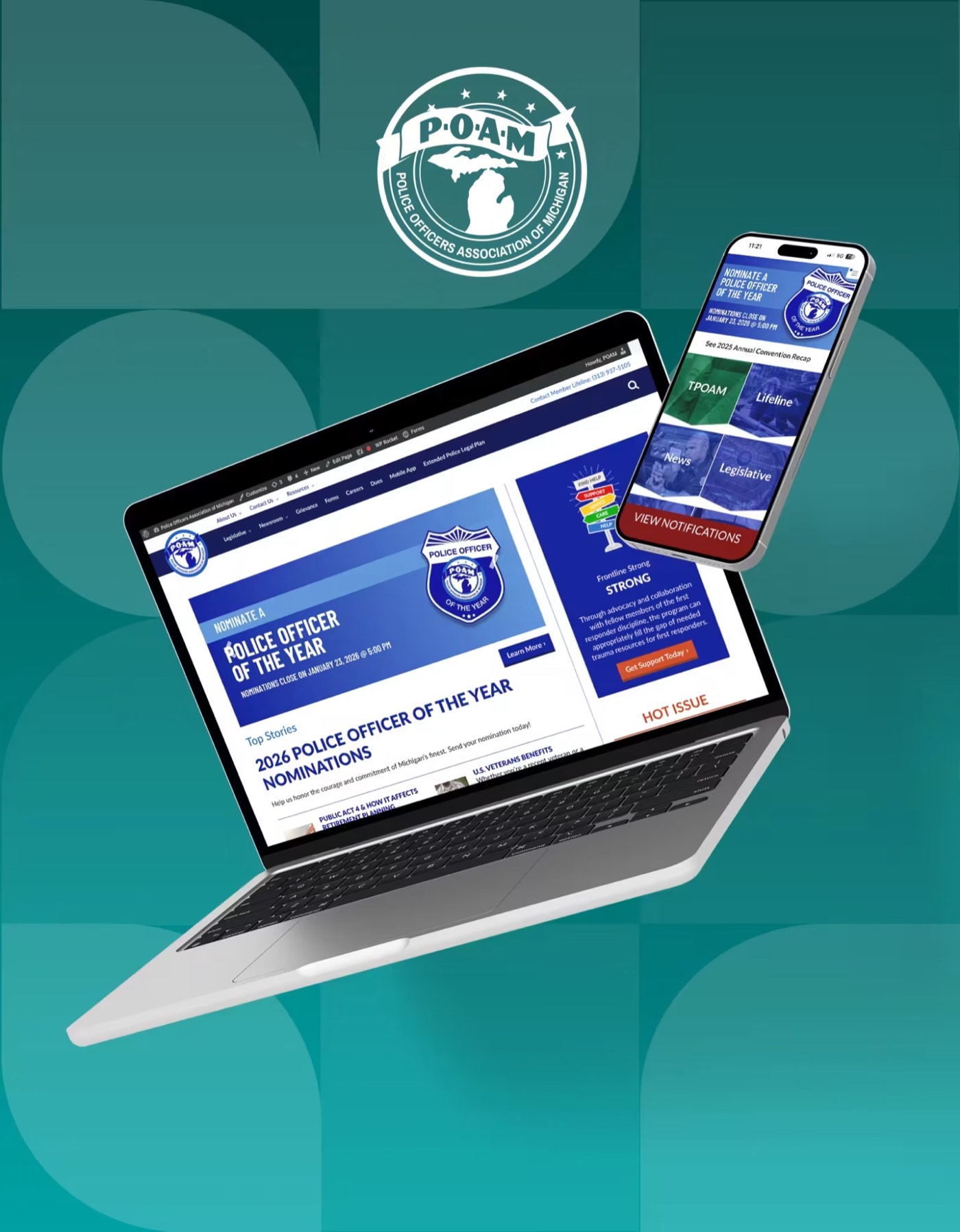 POAM website and mobile app displayed on a laptop and phone